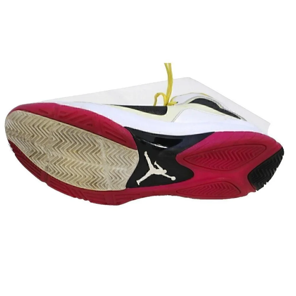 JORDAN Flywire white, red & yellow high top leather sneakers men's size 12